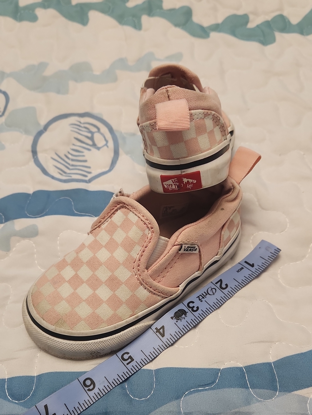 Baby Pink Vans Pink and Cream Checkerboard Slip-On Sneakers
